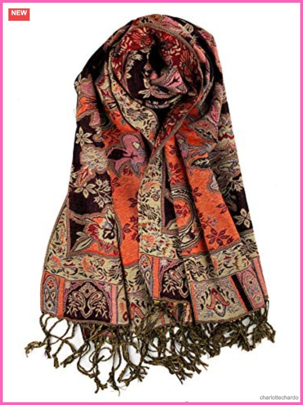 Pashmina Style Shawl Scarf with Fringes Viscose Acrylic Tapestry Paisley Wrap